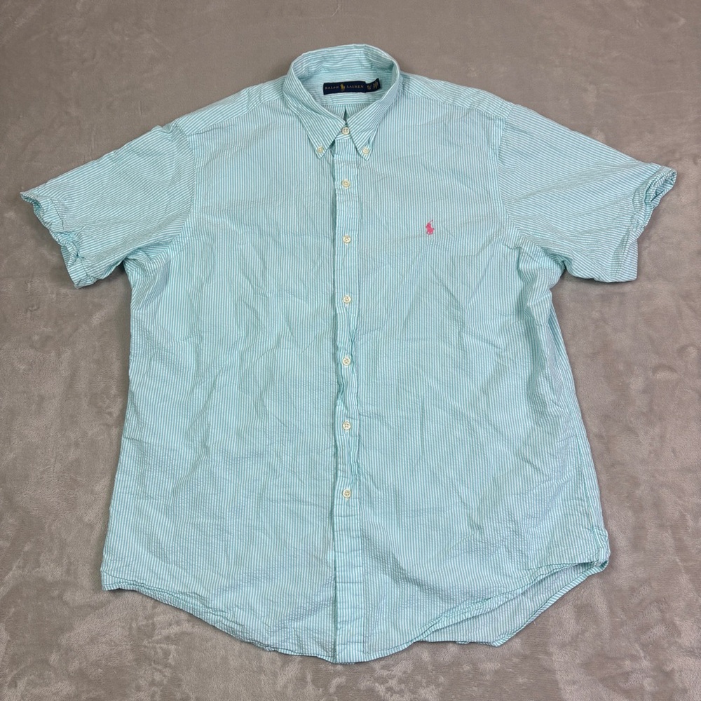 Polo Ralph Lauren Seersucker Shirt Mens XL Blue White Stripe  Short Sleeve